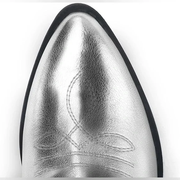 MYSOFT Silver Mid Calf Cowboy Boots Sz 7.5 - Picture 3 of 10